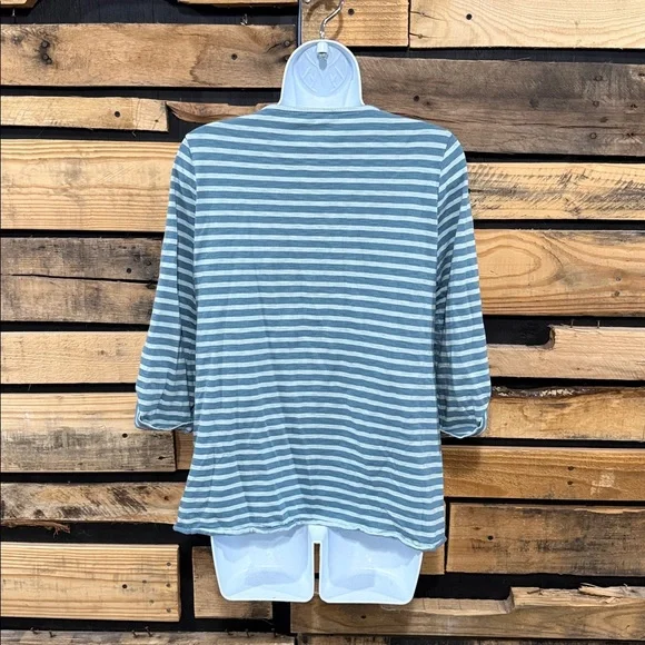 Soft Surroundings Preston Stripe Top Size XS Roll Tab Sleeves Wrap Peplum - Picture 5 of 7